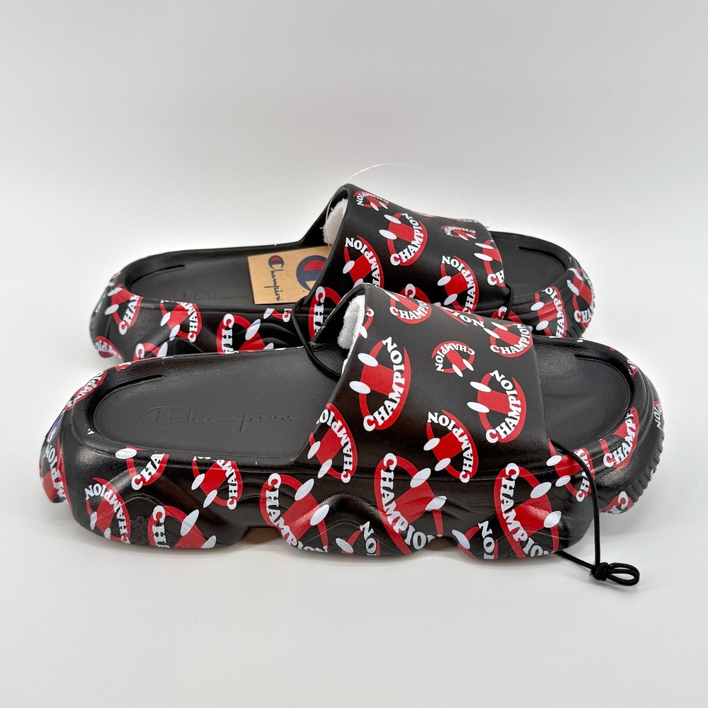 Champion Meloso Squish Smile Slides Sandals Mens Size 9 Black Red Pool Comfy NEW - Picture 5 of 8
